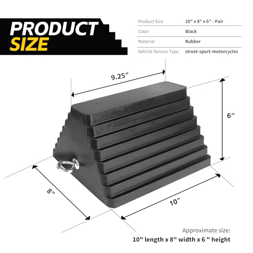 MaxxHaul 80681 Rubber Wheel Chocks 2-Pack – Heavy Duty, All-Weather, Non-Slip, Oil-Resistant with Steel Eyebolt – for Trailers, Cars, Motorcycles, RVs – 10” x 8” x 6”