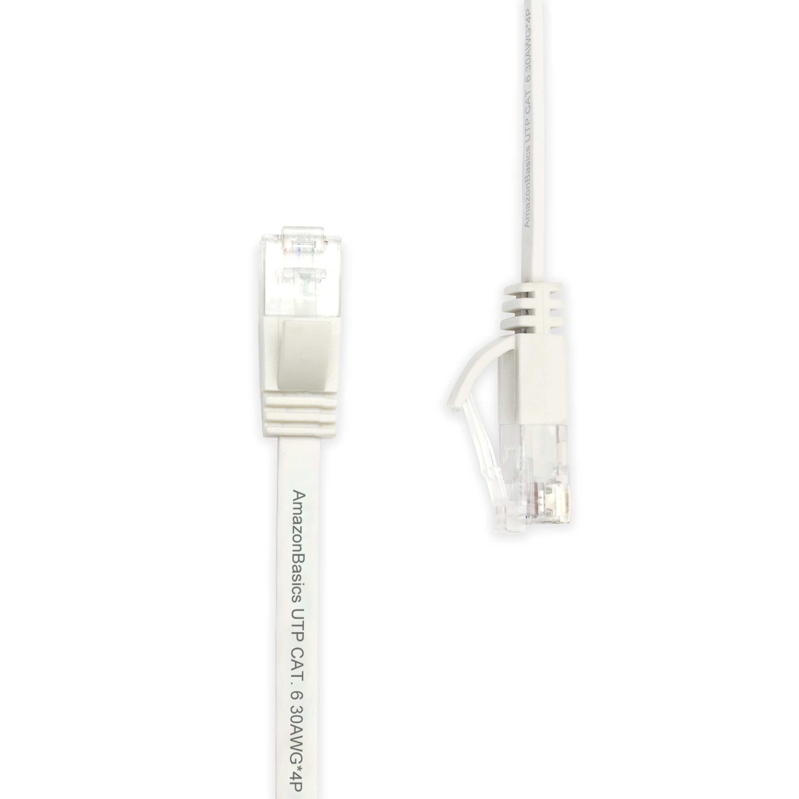 Amazon Basics Cat 6 Ethernet RJ45 10Gbps Flat Cable 100 ft Outdoor&Indoor White Solid Patch Cord with Clips for Router, Modem, PS4/5, Xbox, Gaming, Computer Network for High Speed LAN Internet
