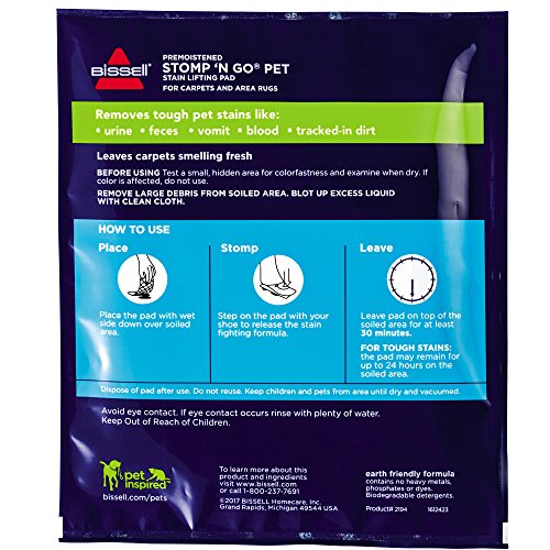 Bissell Stomp 'N Go Pet Lifting Pads + Oxy for Stain Removal on Carpet & Area Rug Cleaning, 20 Pack