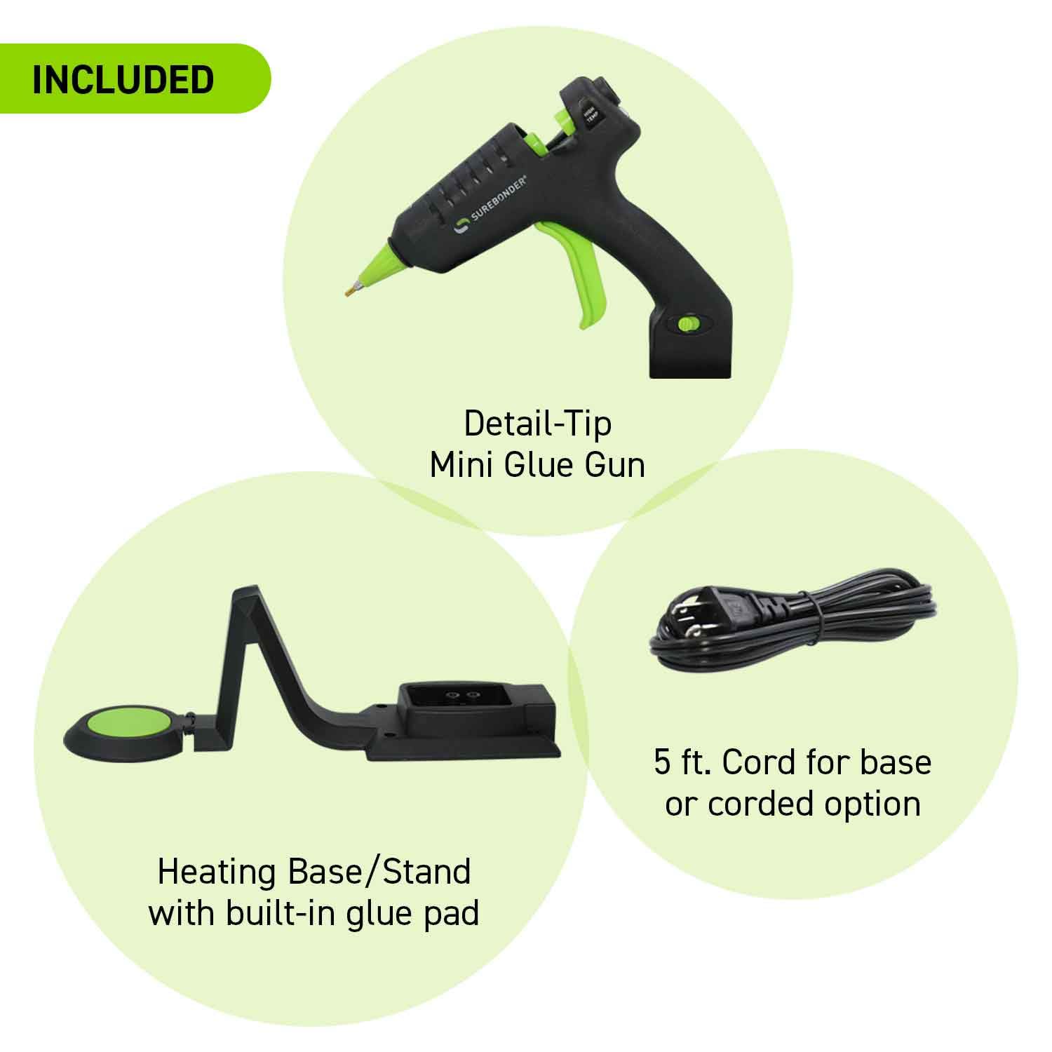 Surebonder Cordless/Corded High-Temperature Mini Hot Glue Gun with Fine Tip for Detailed Crafting and DIY Projects, 20 Watts (CL-195F)