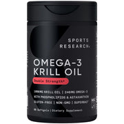 Sports Research® Omega-3 Krill Oil 1000mg - Double Strength Antarctic Fish Oil Supplement w/Astaxanthin, Phospholipids & Choline - MSC Certified Sustainable · Non-GMO · Gluten Free - 60 Softgels