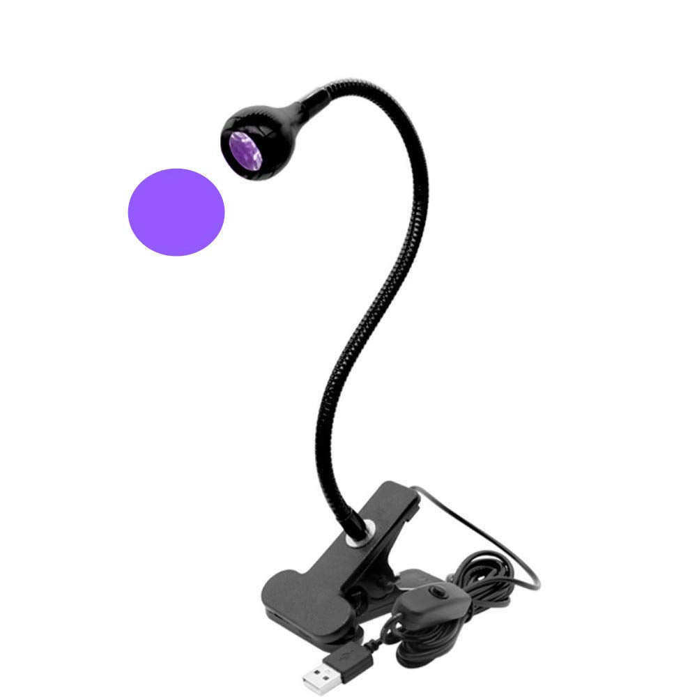 ZOELASS Upgraded Big Chip 395nm UV LED Black Light fixtures with Gooseneck and clamp for UV Gel Nail and Ultraviolet Curing, Portable Blacklight 5V USB Input (Black 2W)