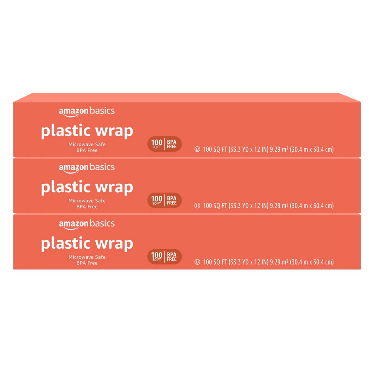 Basics Plastic Wrap, 300 Sq Ft, Pack of 3, 100 Sq Ft Rolls