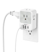 موسع مقبس الحائط للحماية من زيادة التيار، موزع مقبس متعدد من تيسان مع 3 كتل شحن USB (1 USB C)، شاحن حائط متعدد المقابس للمنزل والمكتب والمدرسة ومستلزمات سكن الكلية