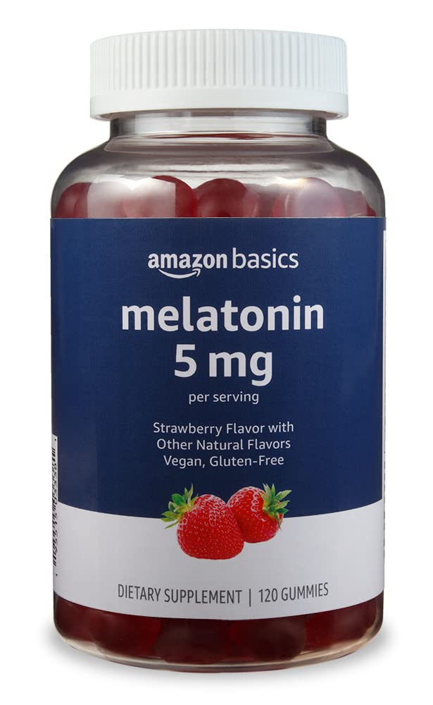 Basics Melatonin, Sleep Support Gummies, Strawberry Flavor, 5mg, 120 Count (Previously Solimo)