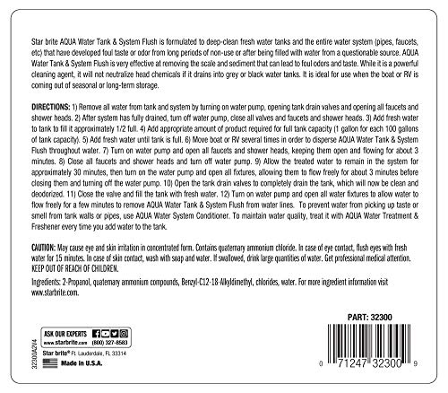 Star Brite Aqua Water Tank & System Flush - Deep Cleans & Deodorizes Fresh Water Tanks & Entire Drinking Water System - Ideal for Boats & RVs Coming Out of Storage 1 GAL (032300)