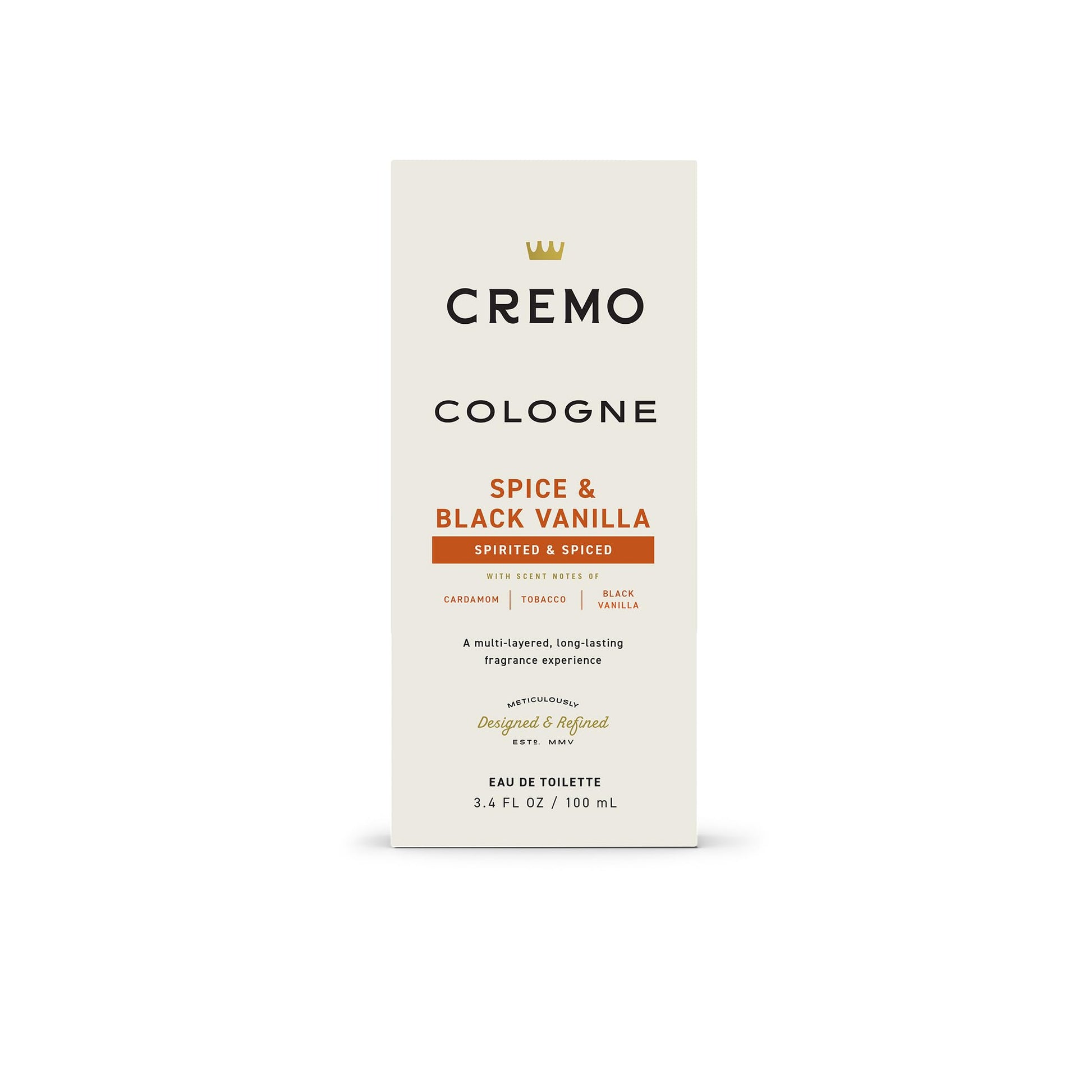 Cremo Cologne for Men - Spice & Black Vanilla Mens Cologne Spray - An Explosion of Vibrant Spices, Dark Woods and Black Vanilla, Fragrances For Men, 3.4 Fl Oz