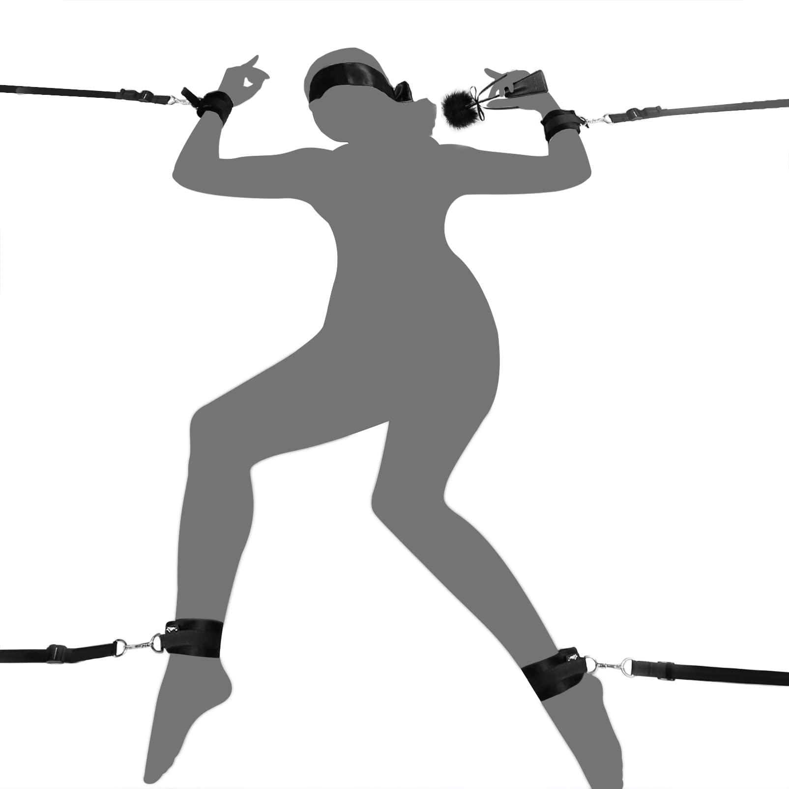 BDSM Bondage Restraint Sex Toys - UTIMI Bed Sex Straps Set with Handcuffs Ankle Cuffs Blindfold Feather Tickler & 4 Separate Straps Adult Kinky Bondage Rope Toy for Men Women and Couples Foreplay