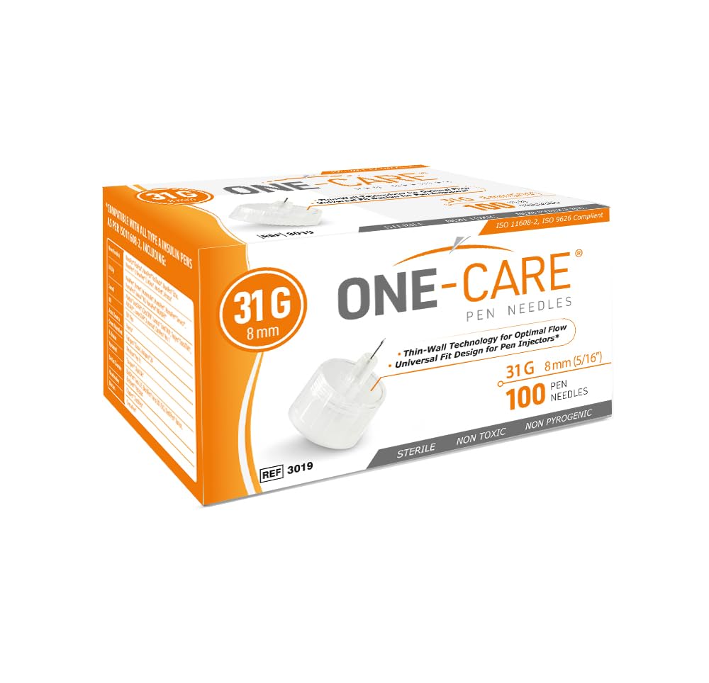 ONE-CARE Pen Needles 31G x 8mm, Box of 100, Universal Fit