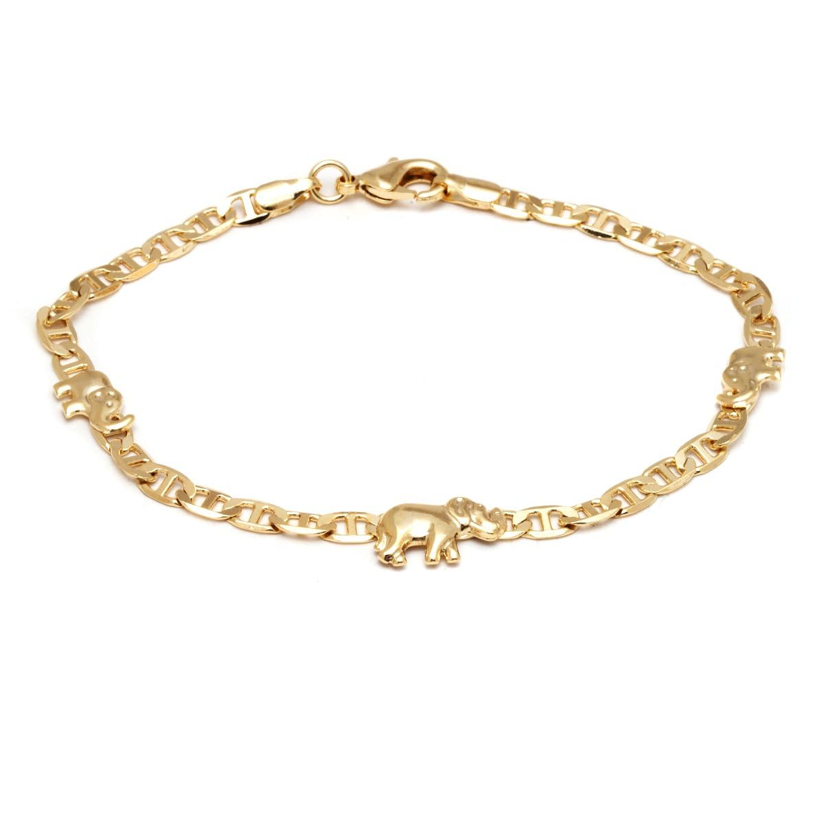 Barzel 18K Gold Plated Flat Marina Elephant Anklet For Women - Made In Brazil (Gold, 10 Inches)