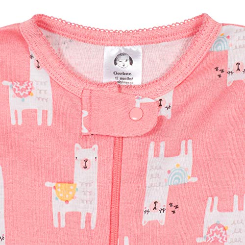Gerber Baby Girls' 4-Pack Footed Pajamas, Love Llamas Pink, 18 Months