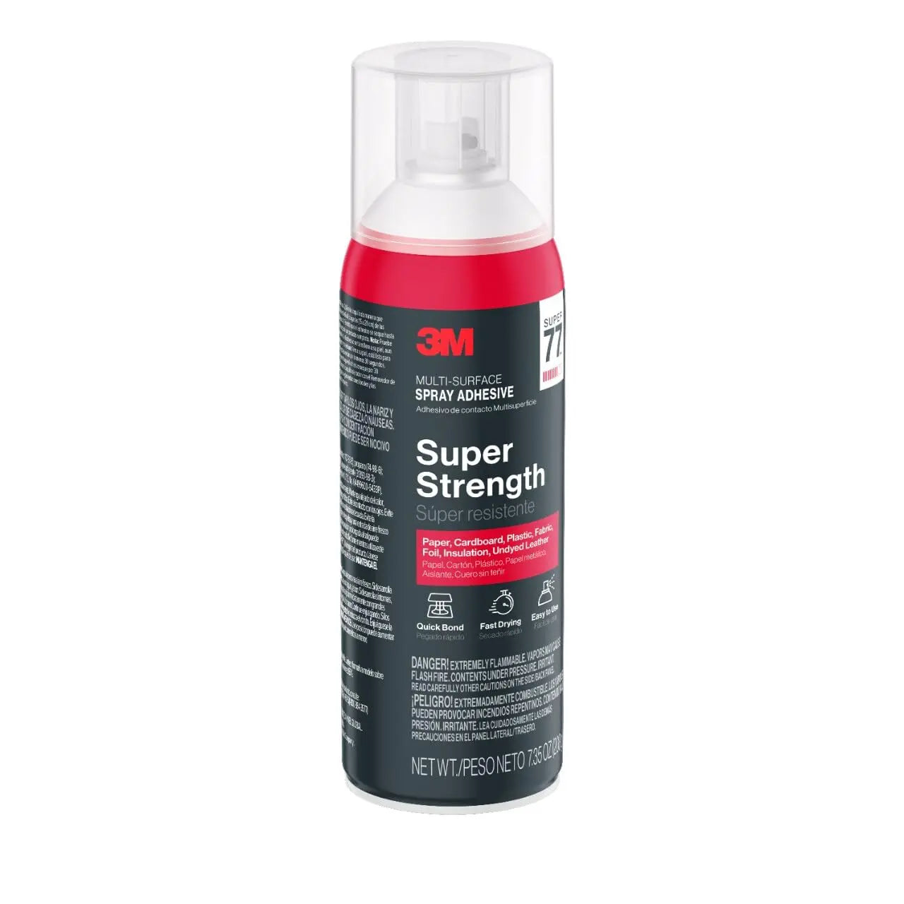 3M Super 77 Multi-Surface Spray Adhesive, 7.35 oz., Low VOC, Quick Bond, Fast Drying, Clear Finish for Foil, Foam, Paper, Metal, Plastic, Fabric, and Cardboard (77-10-NAT)
