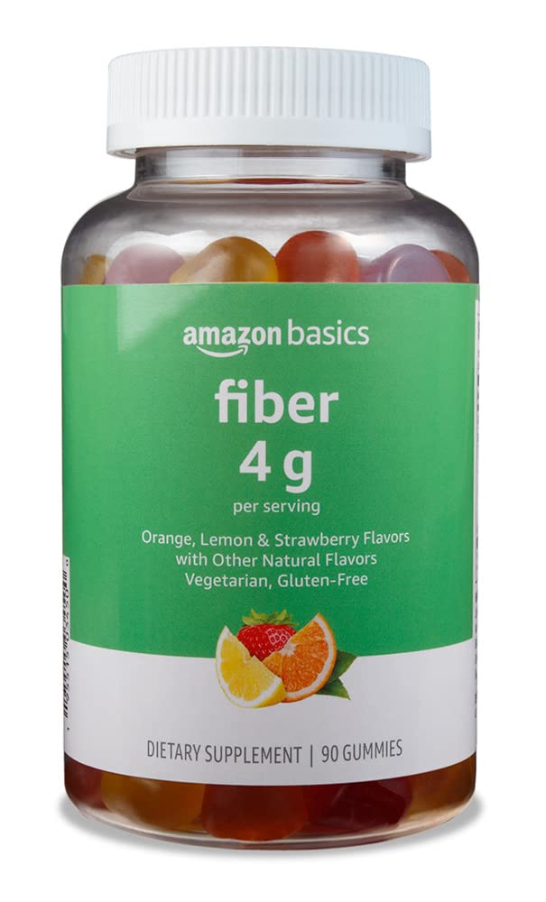 Basics Fiber Gummies for Digestive Health and Regularity, Orange, Lemon & Strawberry Flavors, 90 Count, Pack of 1 (Previously Solimo)