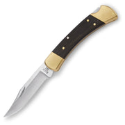 Buck Knives 110 Folding Hunter Knife, 3-3/4" Blade, Lockback Design, Ebony Handle, Brass Bolsters, 420HC Stainless Steel Clip Point Blade, Sheath Included, Hunting Knife Made in the USA, 7.2 oz