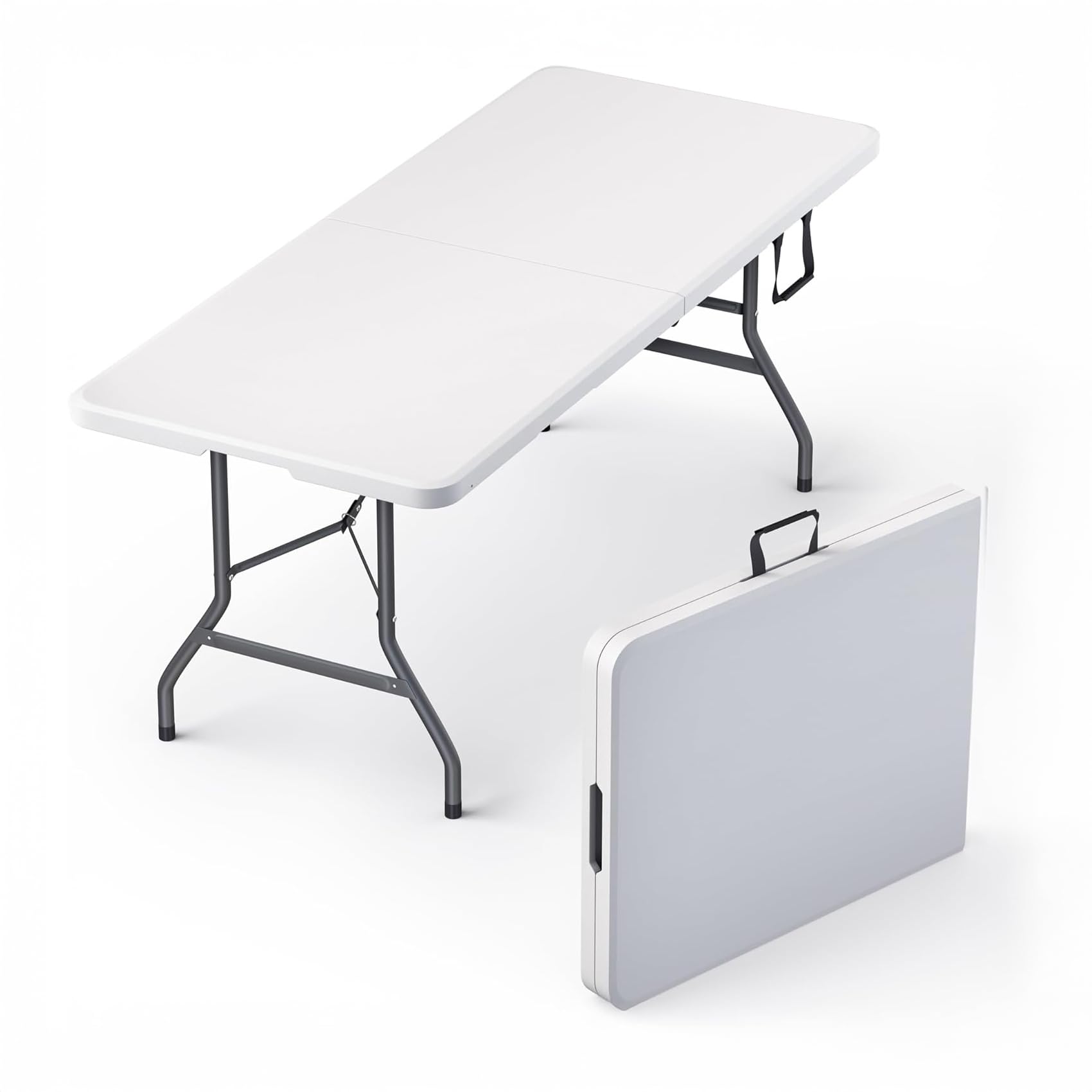 6 Feet Foldable Table with Built in Handle & Steel Legs | Heavy Duty Portable | Perfect for Party, Dining, Wedding, Events, Picnic Indoor, Outdoor, Camping, Utility, Folding