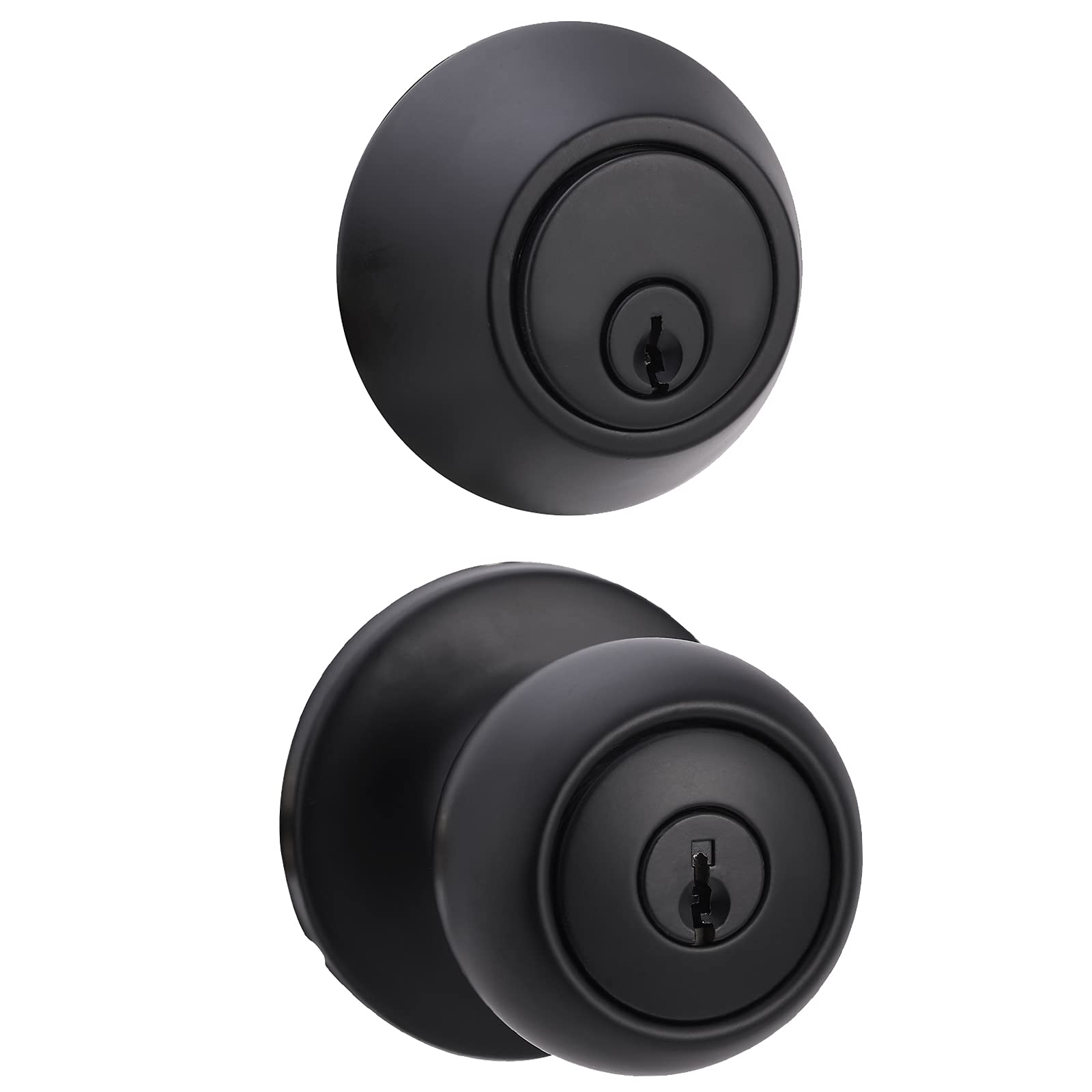 Basics Exterior Door Knob With Key Lock and Deadbolt, Coastal, Matte Black