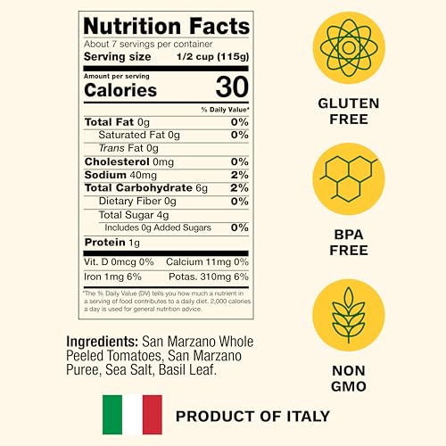 Cento Certified San Marzano Whole Peeled Tomatoes, 28 Oz (Pack of 6), Canned Plum Tomatoes in Thick Puree with Basil, Grown and Processed in Italy