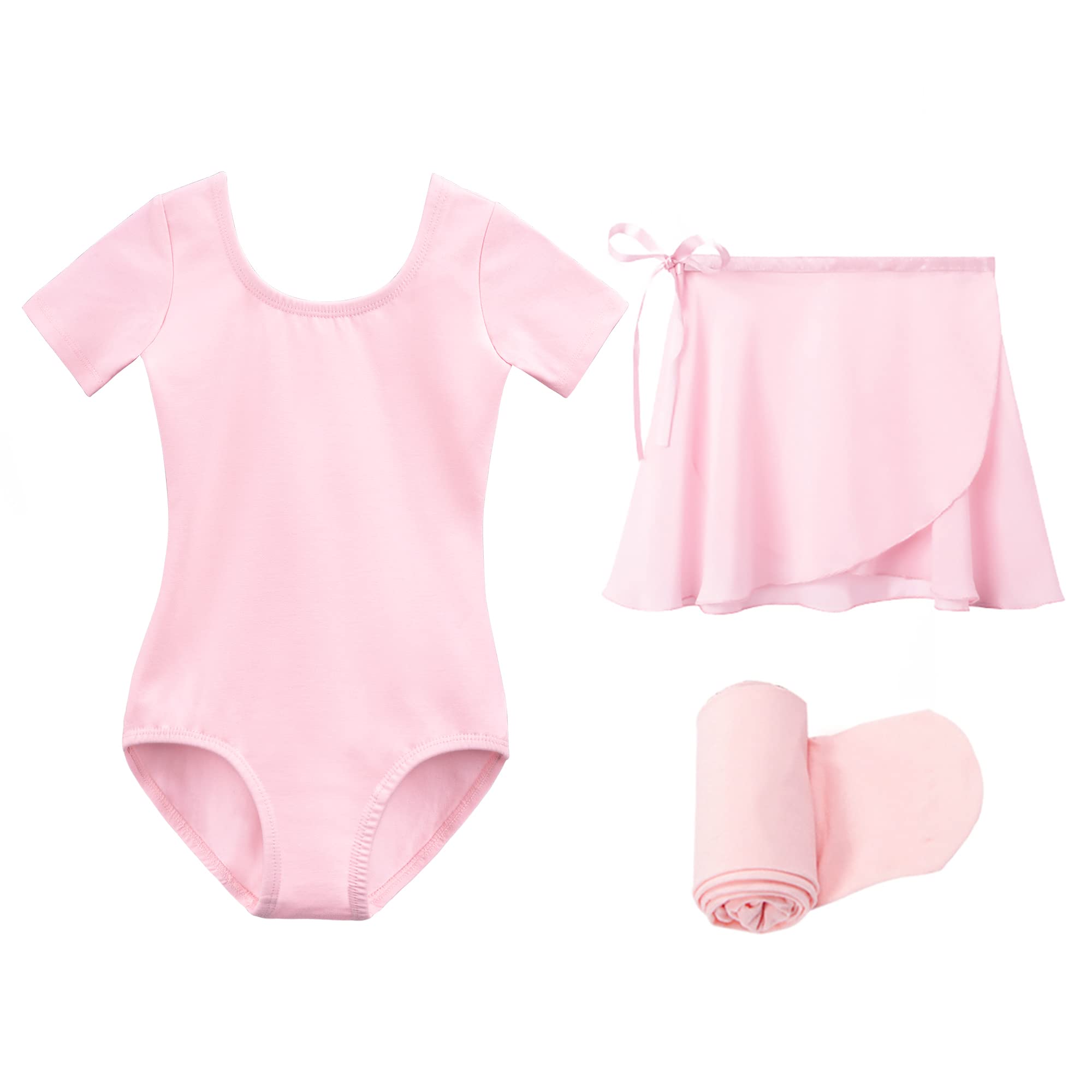 Stelle Ballet Leotards for Girls Toddler Dance Dress Outfit Combo with Skirt and Tights (Toddler/Little Kid/Big Kid)(Ballet Pink (Adjustable Tie), 85)