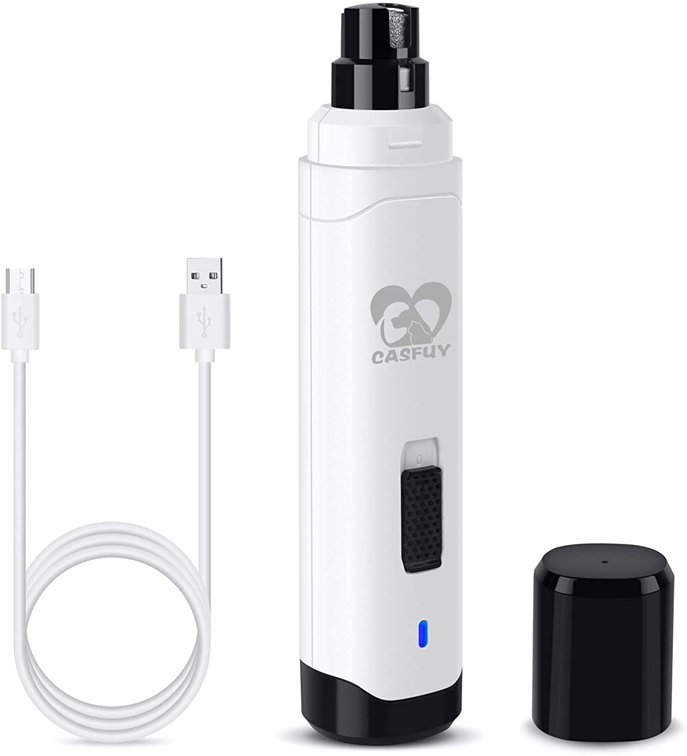 Casfuy Dog Nail Grinder Upgraded - مبرد أظافر كهربائي احترافي للحيوانات الأليفة بسرعتين قابل لإعادة الشحن لتشذيب الأظافر وتنعيمها بدون ألم للكلاب والقطط الصغيرة والمتوسطة والكبيرة (أبيض)