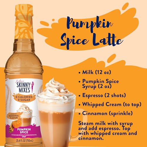 Jordan's Skinny Syrups Sugar Free Coffee Syrup, Pumpkin Spice Flavor Drink Mix, Zero Calorie Flavoring for Chai Latte, Protein Shake, Food & More, Gluten Free, Keto Friendly, 25.4 Fl Oz, 1 Pack