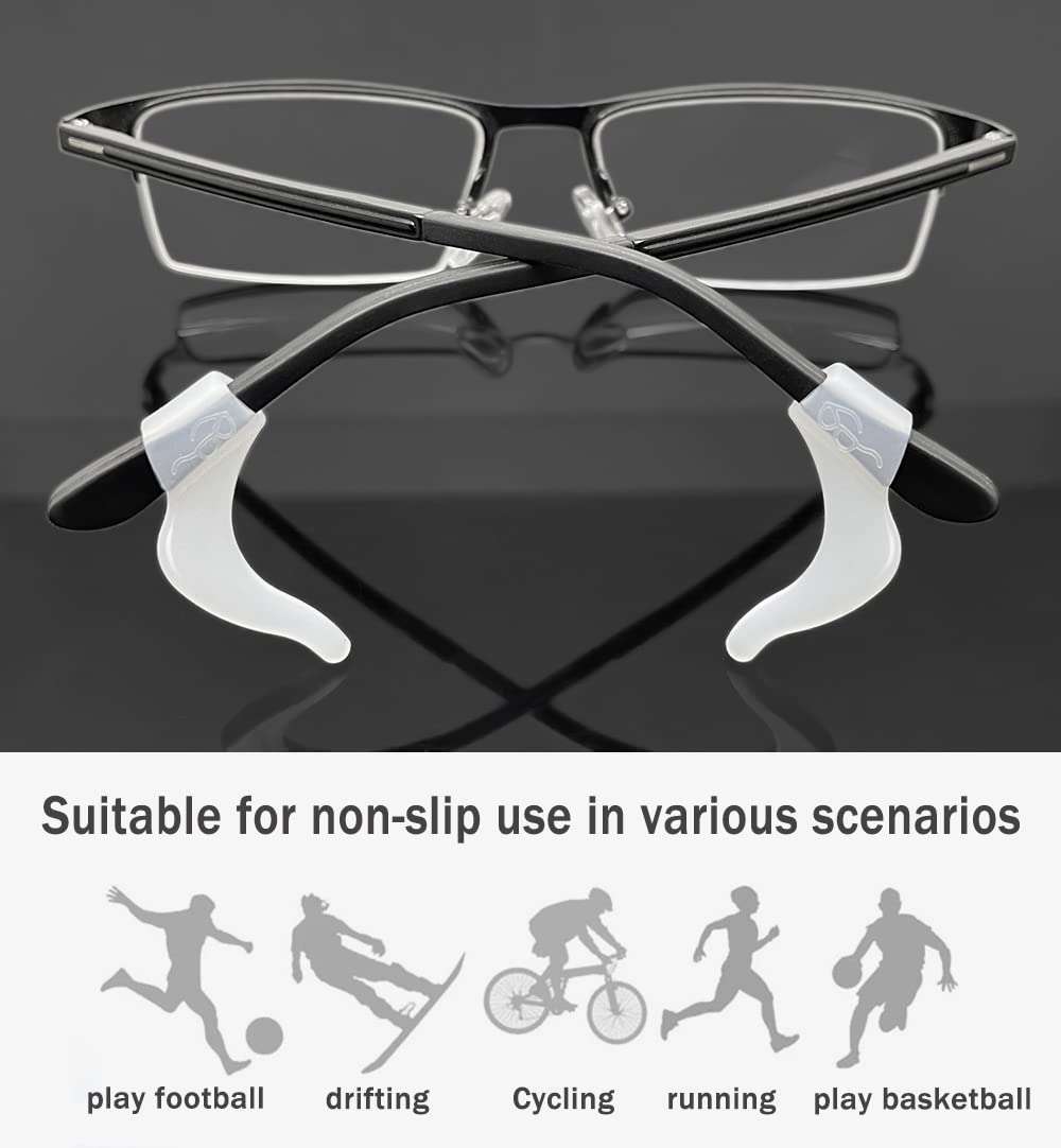 PTSLKHN Soft Silicone Eyeglass Ear Hooks, 10 Pairs of Glasses Anti Slip Grips For Sunglasses, Reading (Clear)