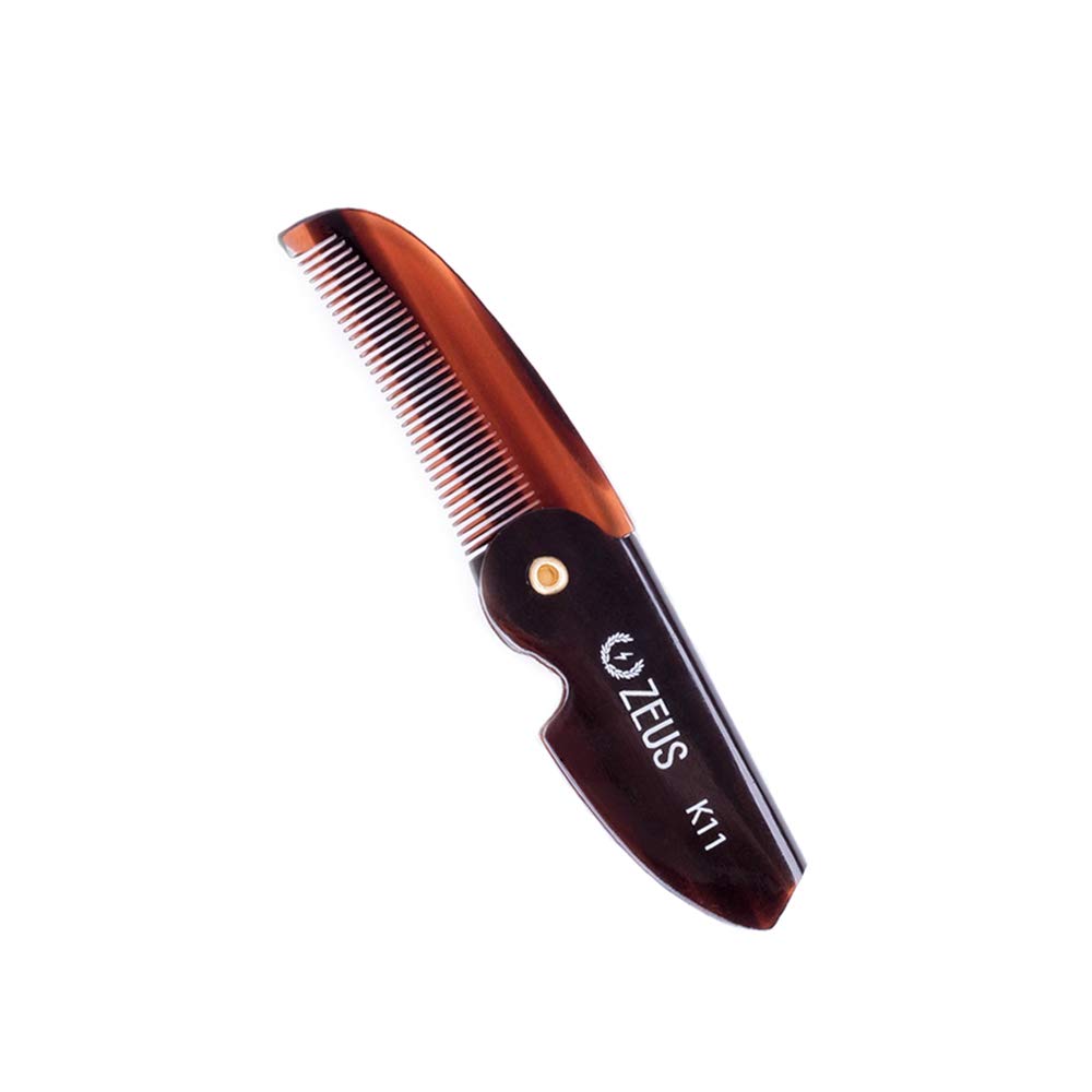 ZEUS Folding Mustache Comb for Men, Handmade Saw-Cut Pocket Comb for Men's Beard & Moustache Grooming, Compact & Travel Friendly (Traditional) K11