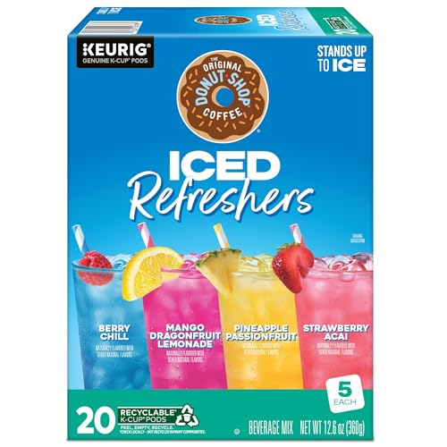 The Original Donut Shop, Iced Refreshers, Keurig Single Serve K-Cup Pod Variety Pack, Strawberry Acai, Pineapple Passionfruit, Mango Dragonfruit Lemonade, Berry Chill, 20-Count