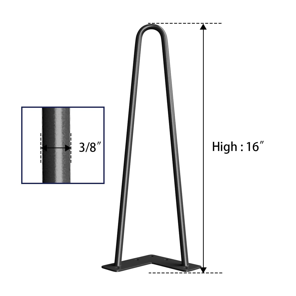 SMARTSTANDARD 16" Hairpin Furniture Legs, Metal Home DIY Projects for Nightstand, Coffee Table, Desk, etc with Rubber Floor Protectors Black 4PCS