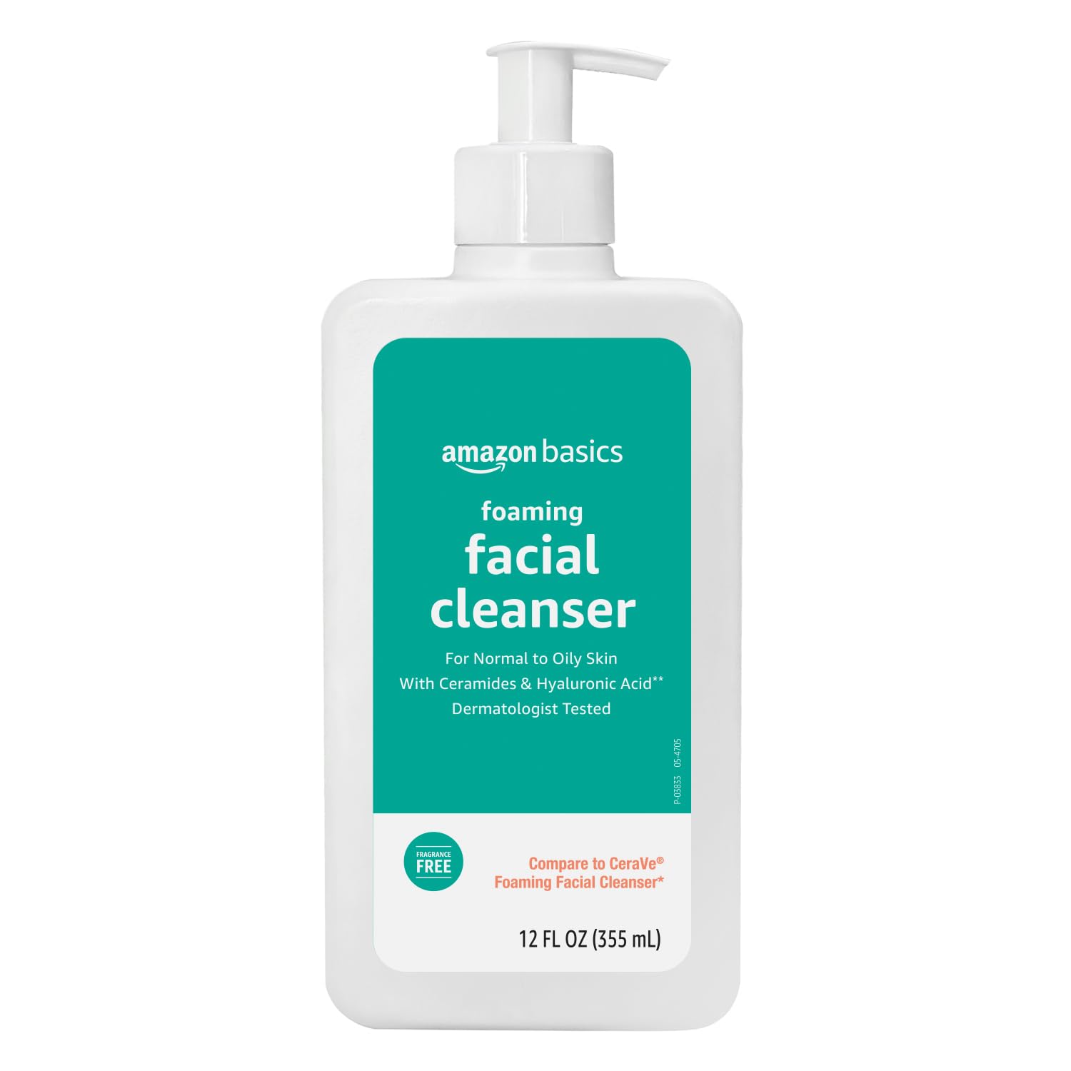Basics Foaming Facial Cleanser with Ceramides & Hyaluronic Acid, Fragrance-Free, 12 Fl Oz, Pack of 1
