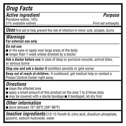 Basics First Aid Antiseptic, 10% Povidone Iodine Solution First Aid Antiseptic, Unflavored, 8 Fluid Ounces, 1-Pack (Previously Solimo)