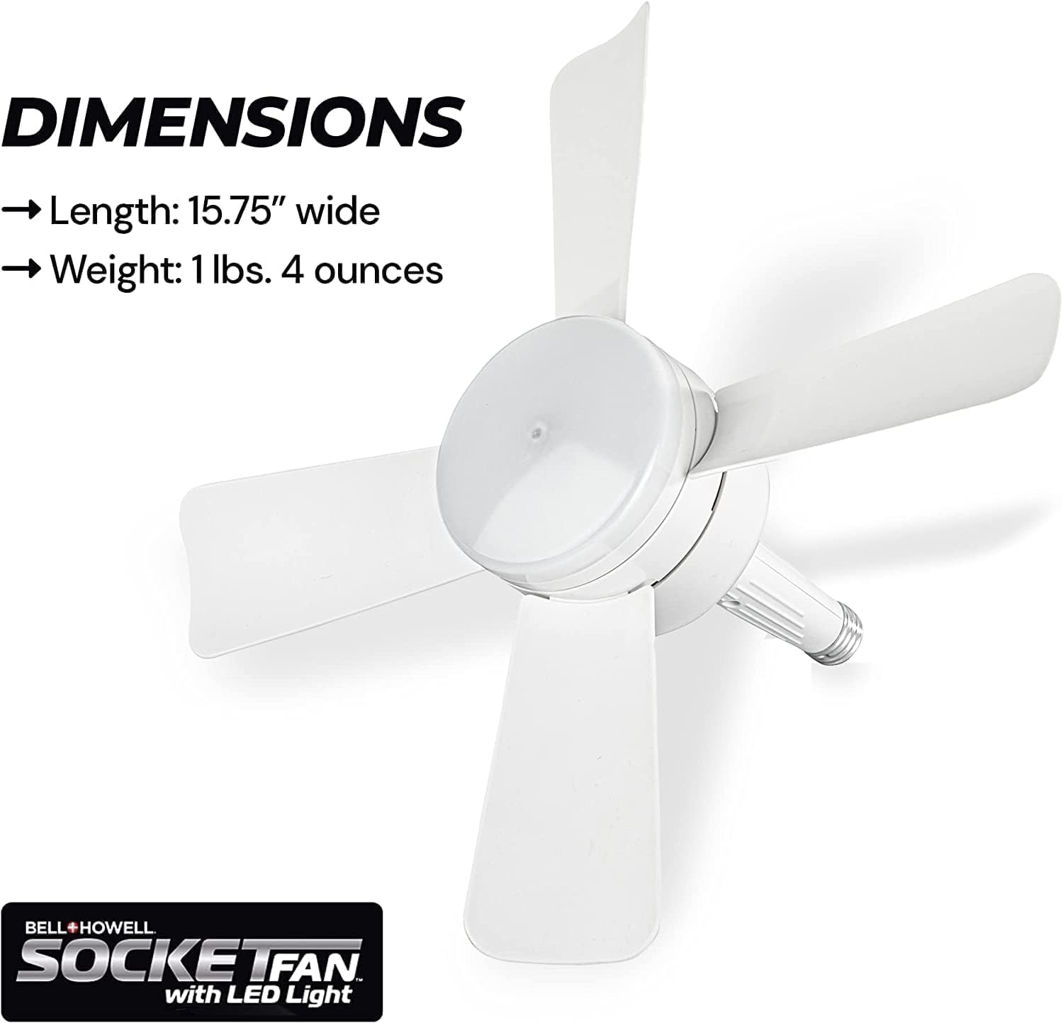 Bell+Howell Socket Breeze Socket Fan Light with Remote, Portable Small Ceiling Fans with Lights for Bedroom, Kitchen, Living Room, Ceiling Fan with Light 3500K, 1000 Lumens, Screws into E26/E27