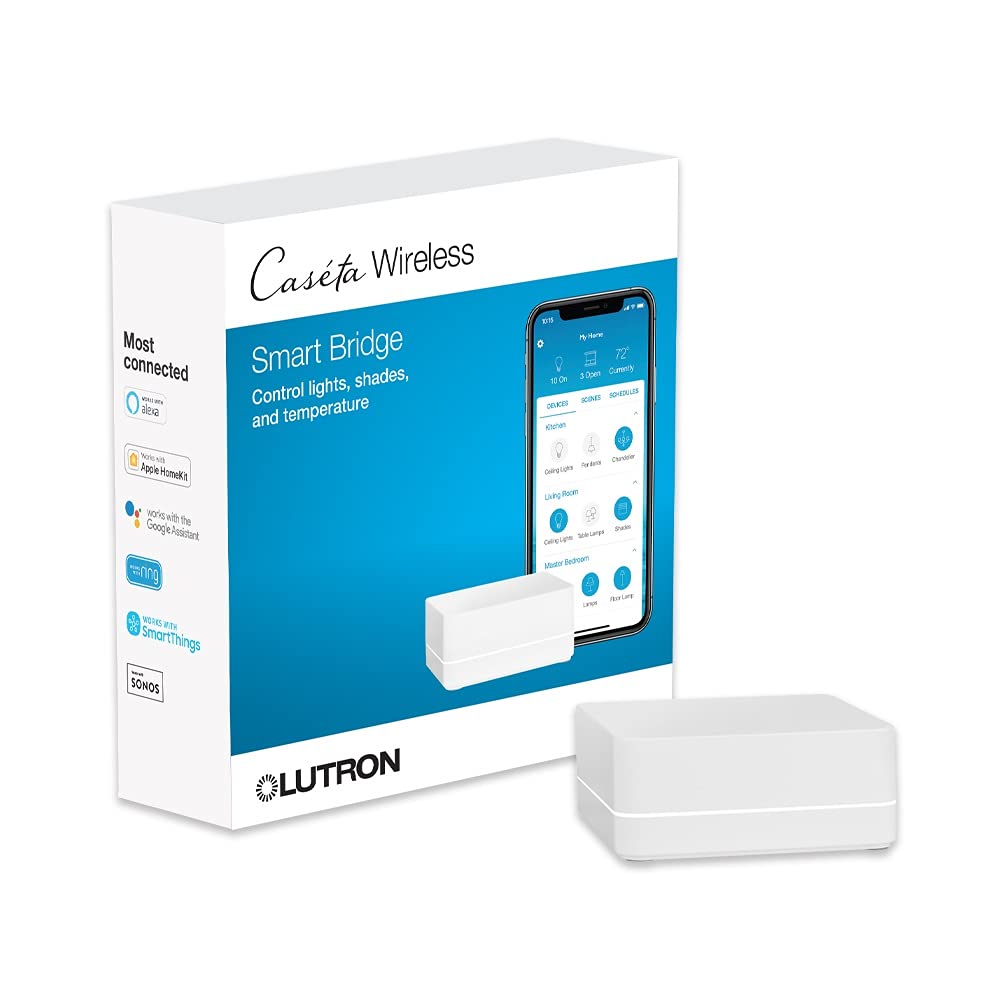 Lutron Caseta Smart Lighting Smart Hub for Light Bulbs and Fans, Compatible w/ Alexa, Apple Homekit, Google Home, 75 Device Capacity, L-BDG2-WH, White