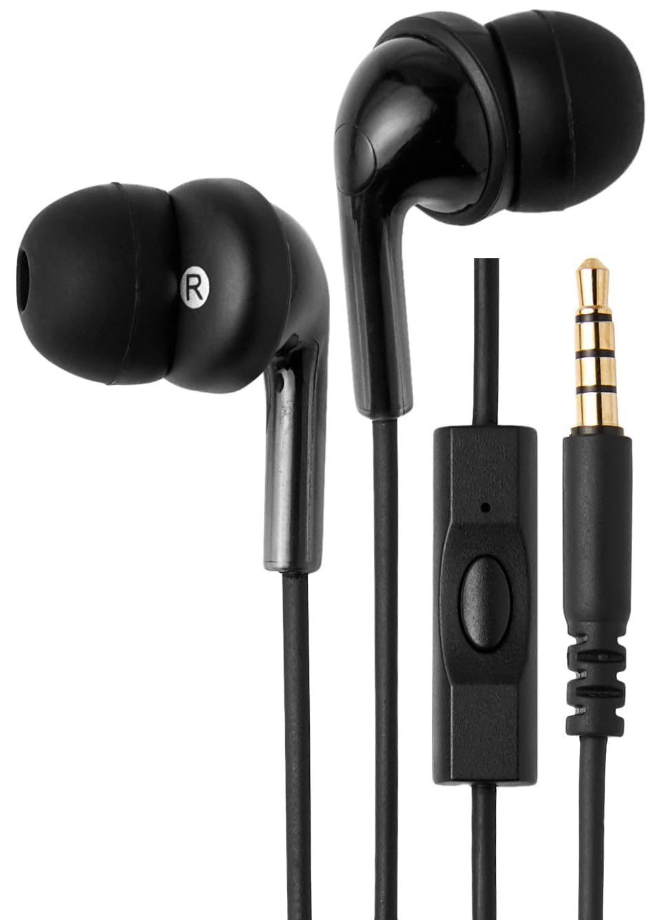 Basics Wired Earbuds with Microphone, In Ear Headphones, 3.5mm Jack, 4.2 ft long cable, S/M/L Ear Tips, Black