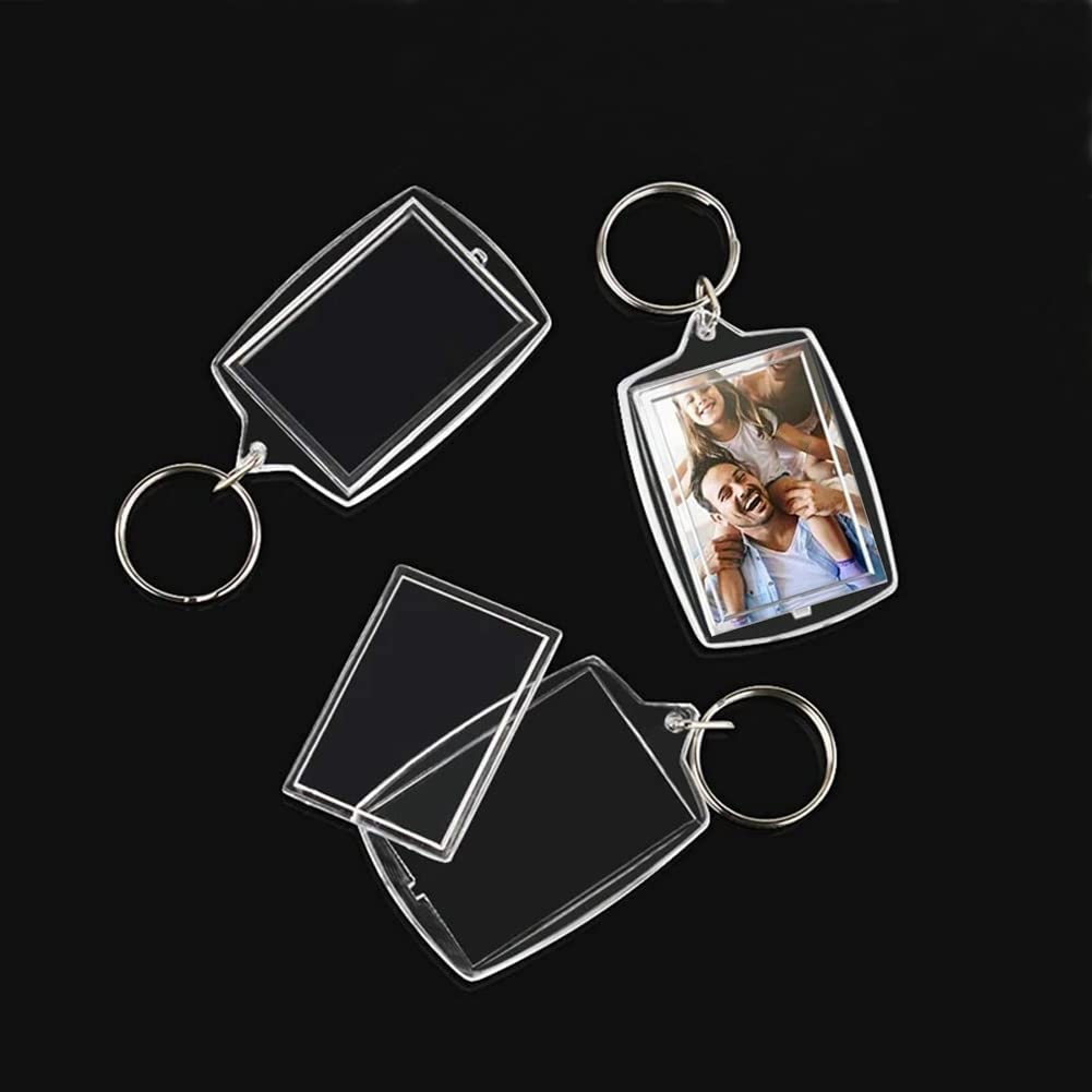 Medsuo 6pcs Double Sided Blank Picture Keychain Personalised Photo Key Fob Holder with Split Ring for Insert 1.7 x 1.1 Photo