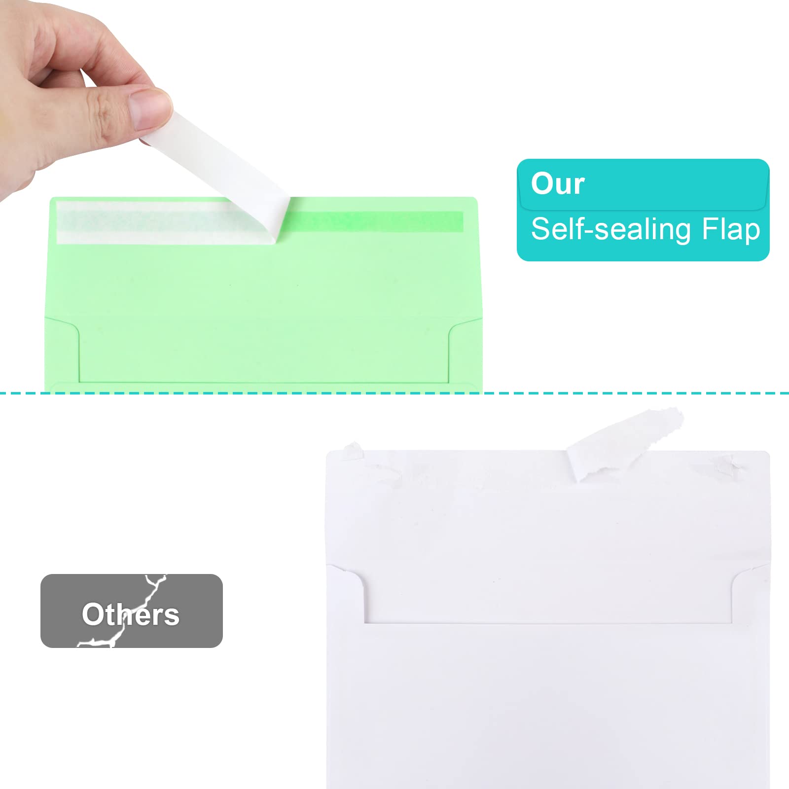 50 Pack Colored A7 Envelopes, 5x7 Self-Seal for Invitations, Weddings, Photos, Postcards, Greeting Cards, Mailing - Printable