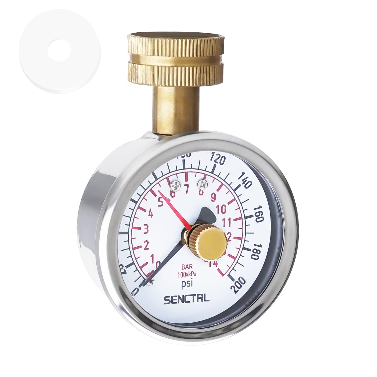 SENCTRL 0-200 Psi Wasserdruckprüfer mit Schleppzeiger, bleifrei, wasserdicht, 2,5" Zifferblattgröße, 3/4" Schlauchanschluss, Edelstahlgehäuse, für Trinkwasser im Haushalt, Hausrohre