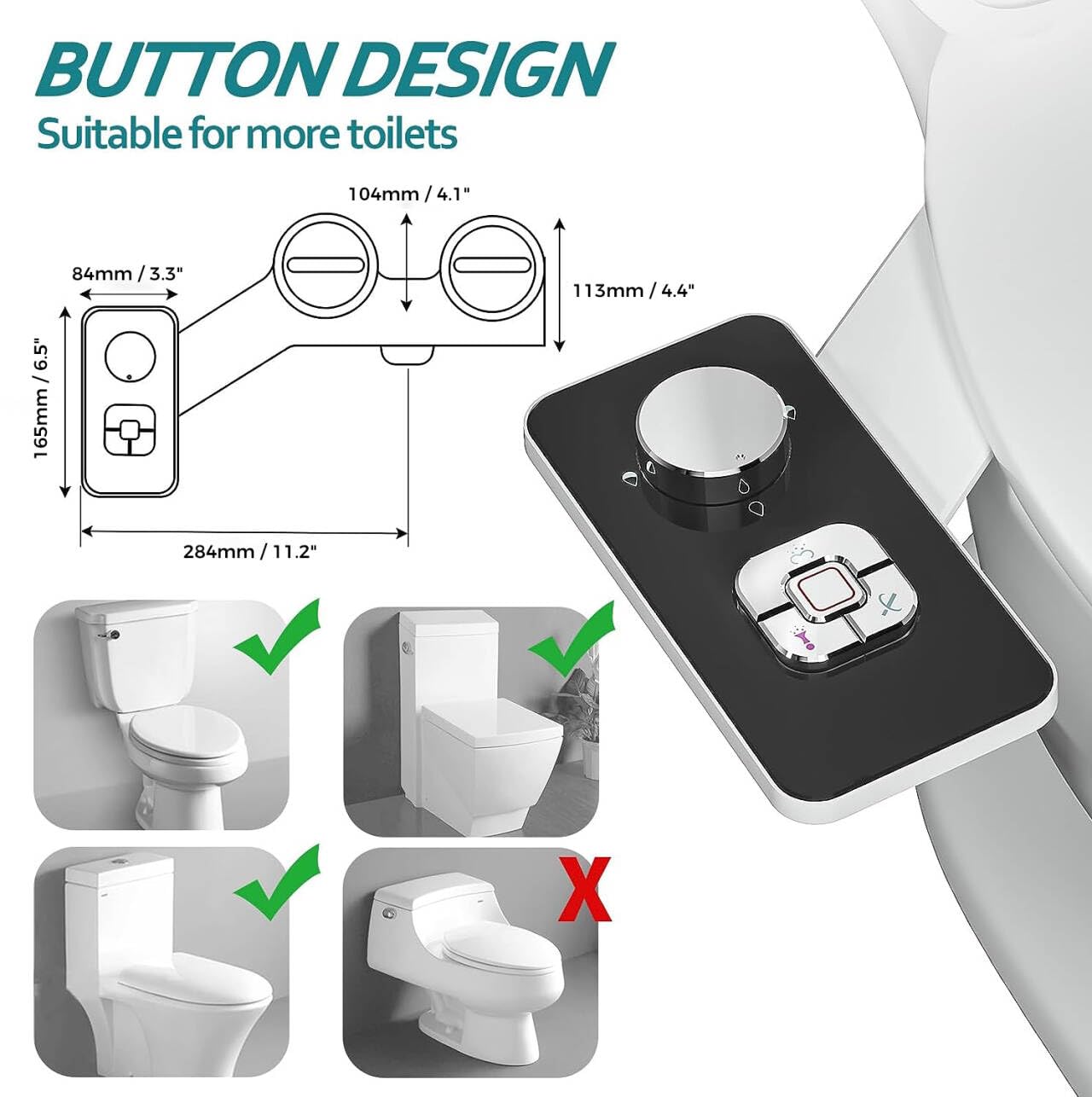 SAMODRA Bidet Attachment, Non-Electric Cold Water Bidet Toilet Seat Attachment with Pressure Controls, Retractable Self-Cleaning Dual Nozzles for Frontal & Rear Wash - Black