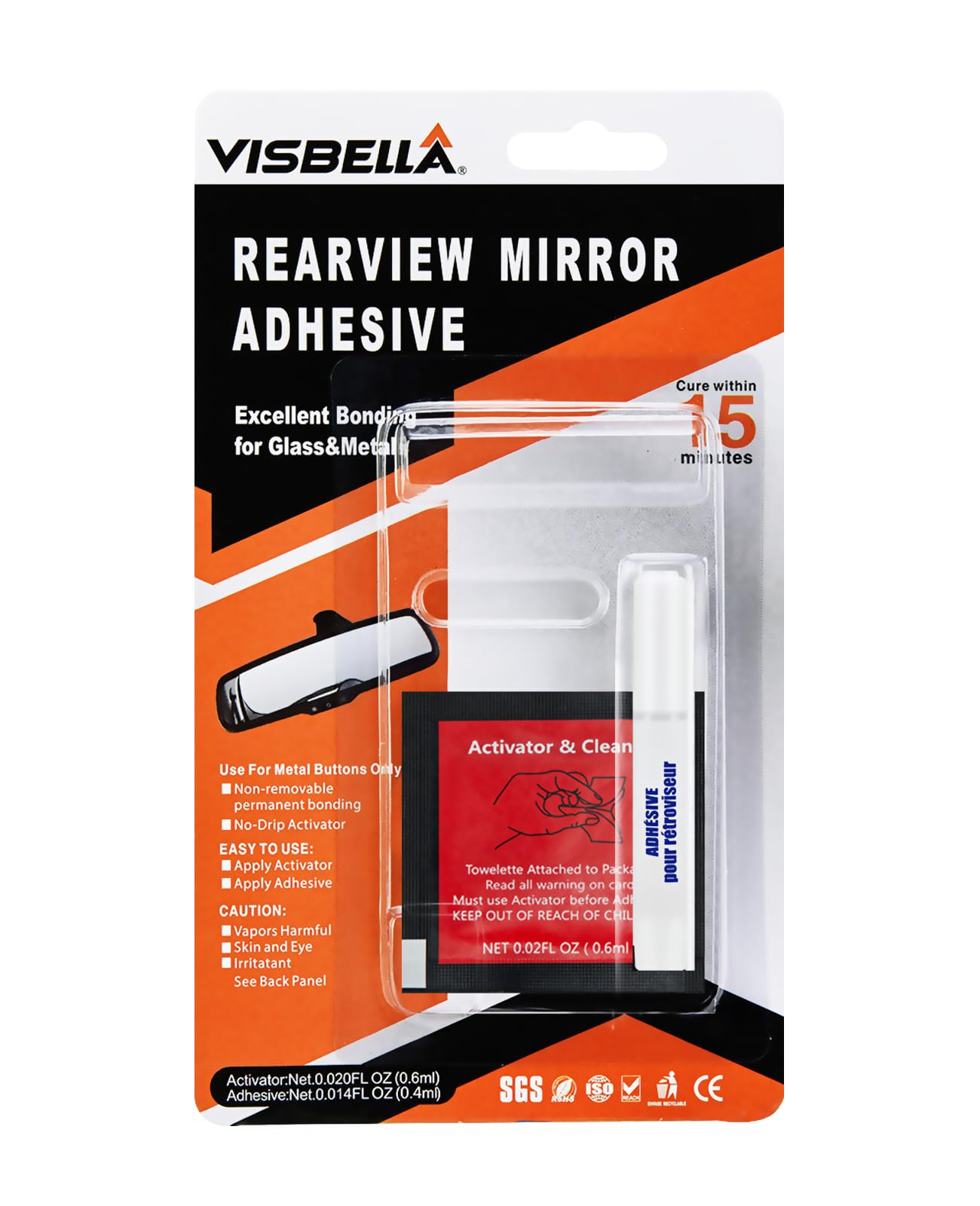 Visbella Rearview Mirror Adhesive Repair Kit Rear View Mirror Glue for Windshield Excellent Bonding for Glass & Metal