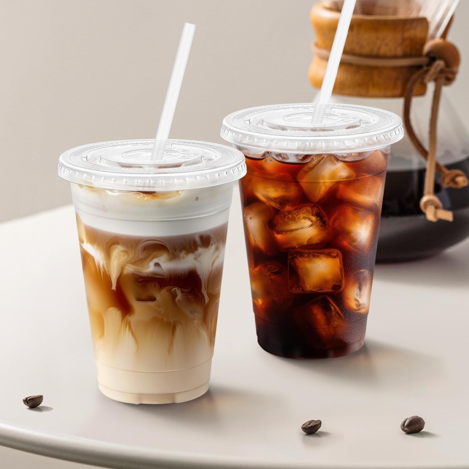 Huifany 100 Pack 16 oz Disposable Plastic Cups with Lids and Straws, Clear Party Coffee Cups for Cold Beverages, Smoothies, Iced Coffee, and Leak-Proof, BPA-Free