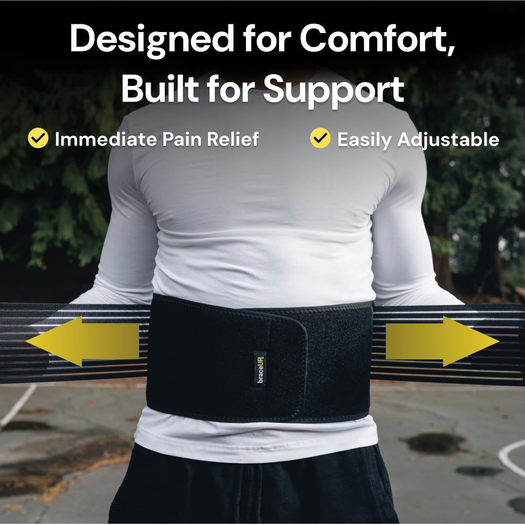 BraceUP Back Brace for Men and Women Lower Back - Breathable Waist Lumbar Support Belt for Sciatica, Herniated Disc, Scoliosis Back Pain Relief, Heavy lifting, with Dual Adjustable Straps (L/XL)
