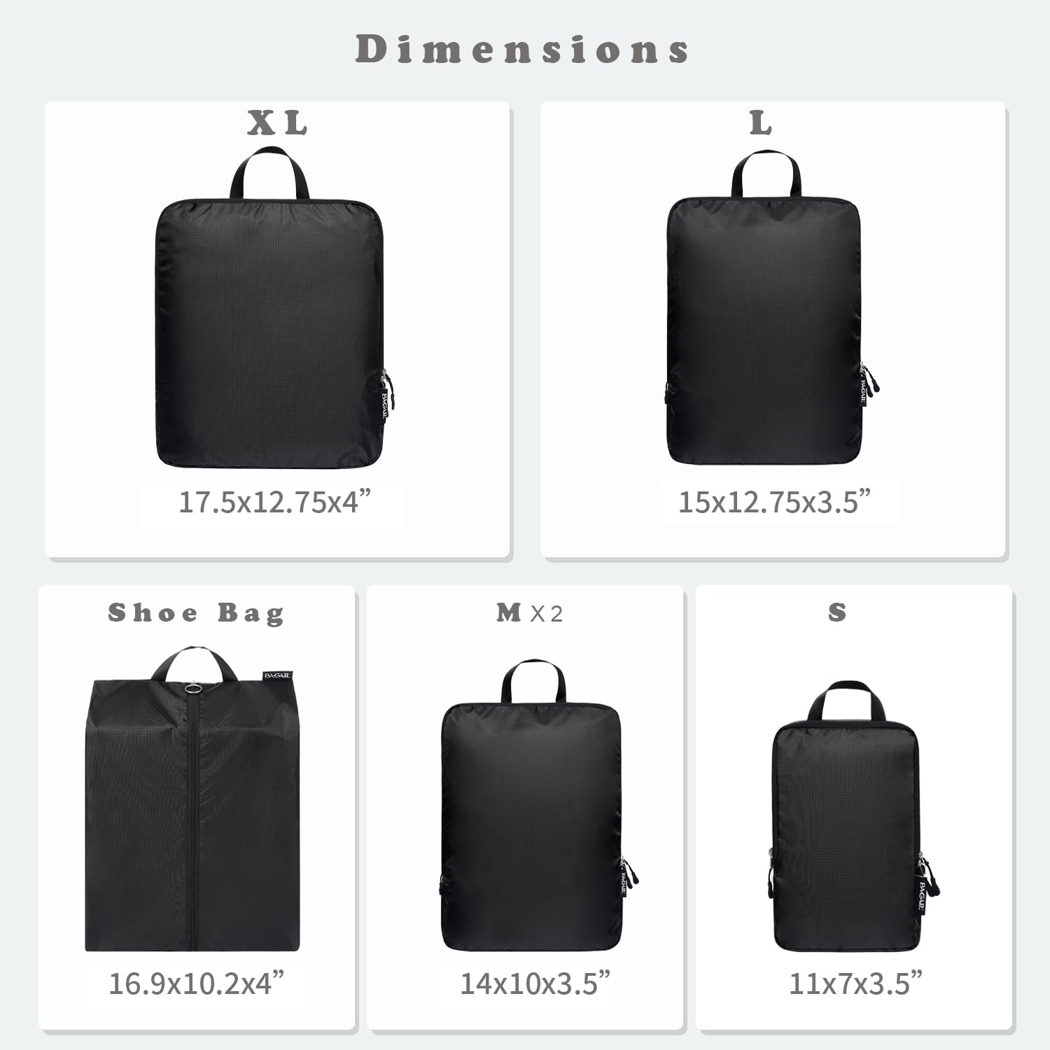 BAGAIL 6 Set Ultralight Compression Packing Cubes Packing Organizer for Travel Accessories Luggage Suitcase Backpack(70D Black)