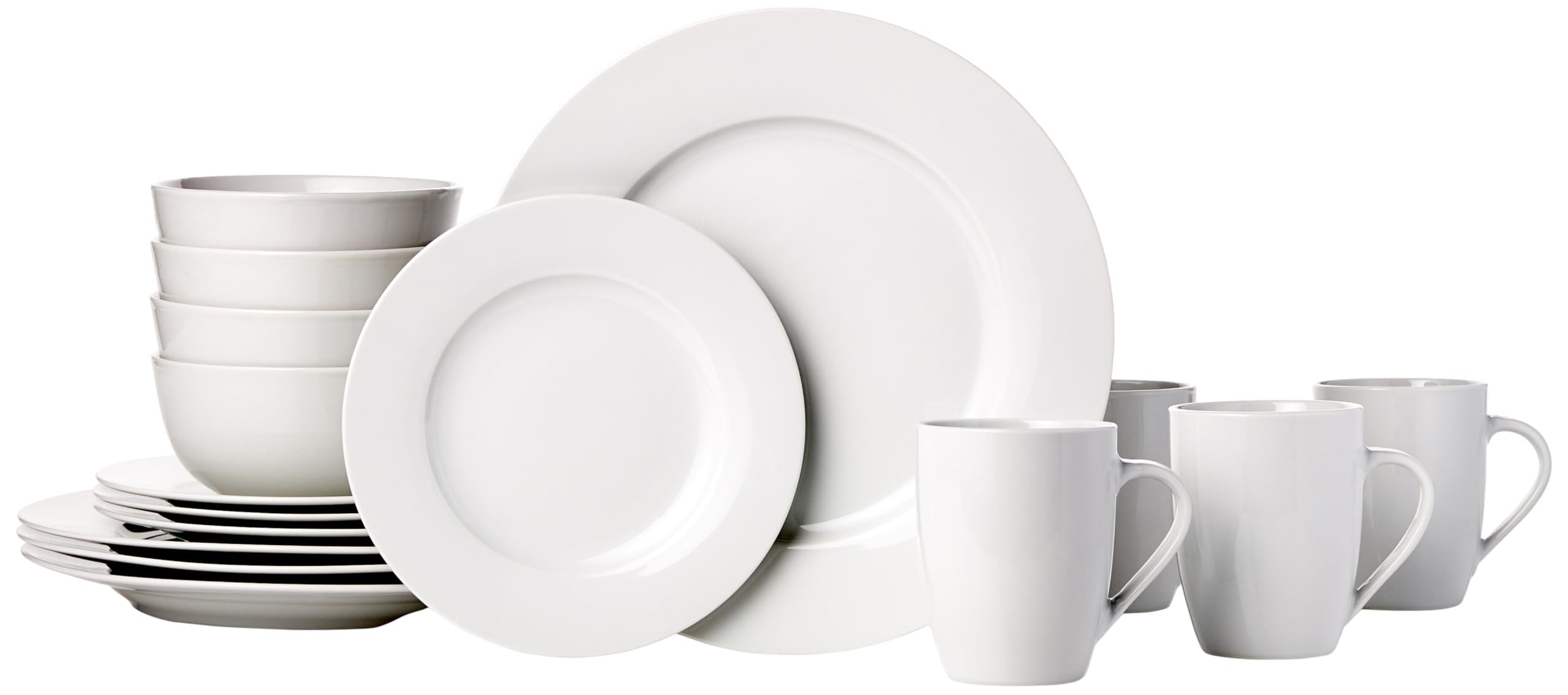 Basics 16-Piece Porcelain Kitchen Dinnerware Set with Plates, Bowls and Mugs, Service for 4 - White