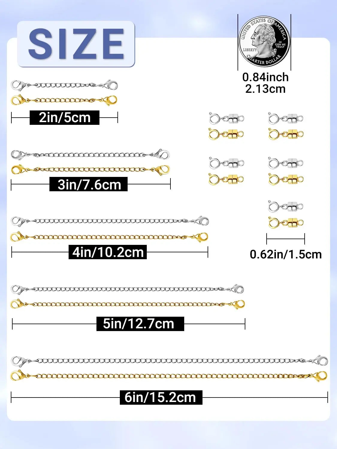 Evnlo Necklace Extender and Magnetic Necklace Clasp,Gold and Silver Chain Extenders for Necklaces Bracelet Jewelry