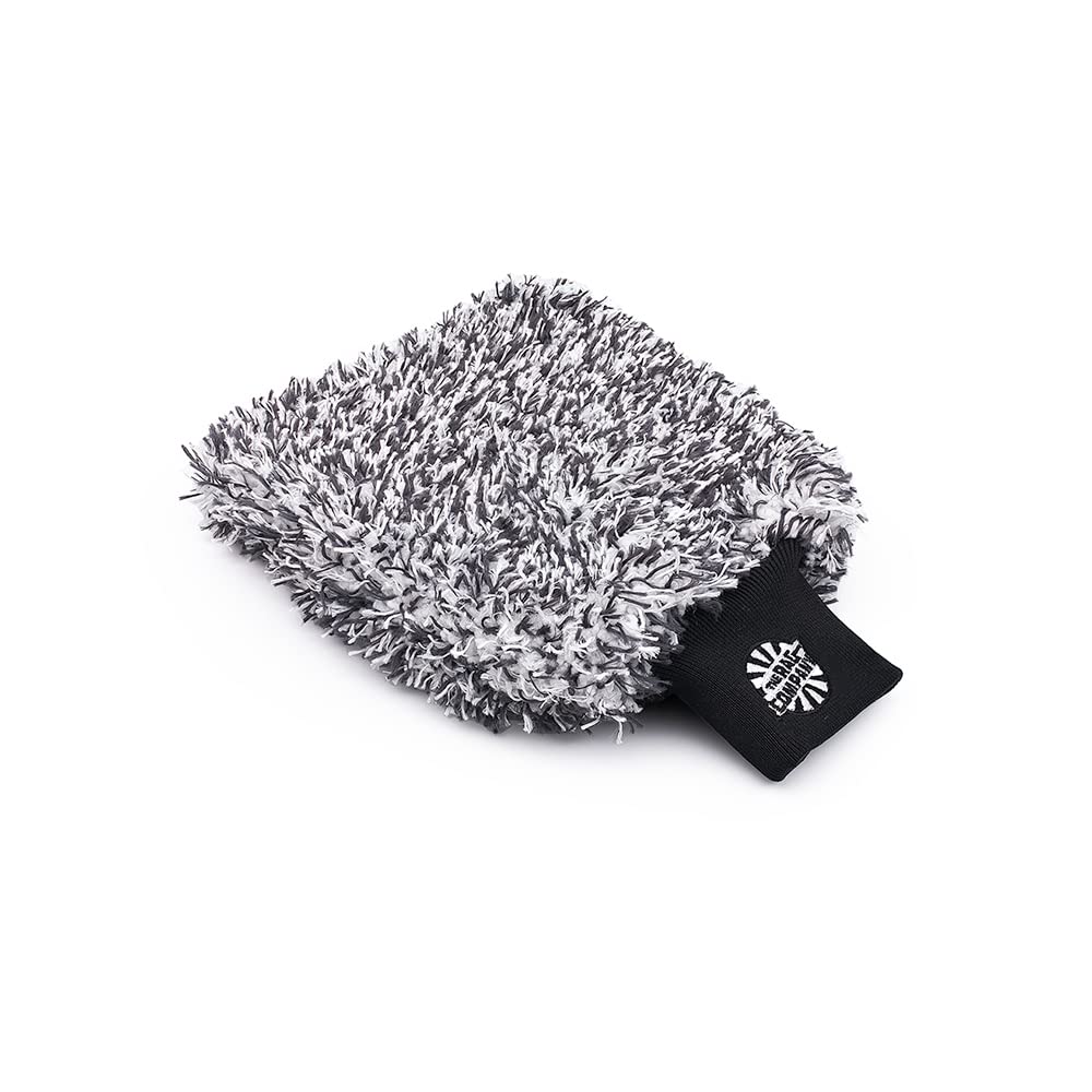 The Rag Company - The Cyclone Ultra Wash Mitts - 70/30 'Gauntlet' Blend Korean Microfiber, Foam Padding, Scratch-Free, Lint-Free, Great for Rinseless Washing, 8in x 9in, Blue + Black (2-Pack)
