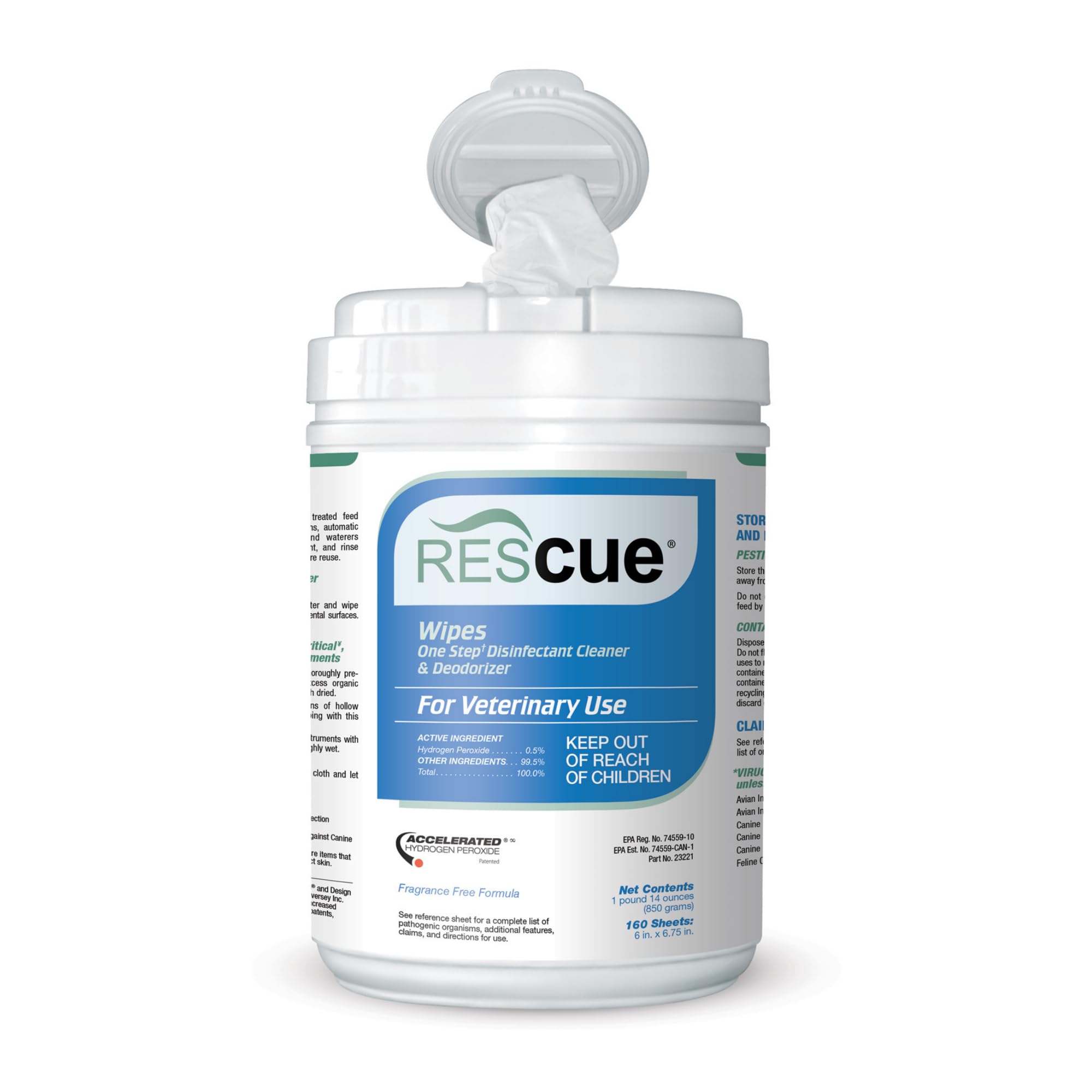 REScue One-Step Disinfectant Cleaner & Deodorizer Wipes for Vet Use - Cleaner for Kennels, Litter Boxes, Vet Offices, Pet Grooming Surfaces, Pet Items - Wipes Canister, 160-Count (Pack of 1)