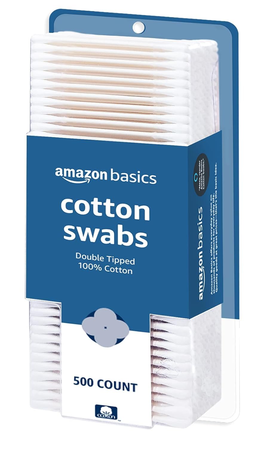 Basics Cotton Swabs for Personal Hygiene and Baby Care, 500 Count, 1 Pack