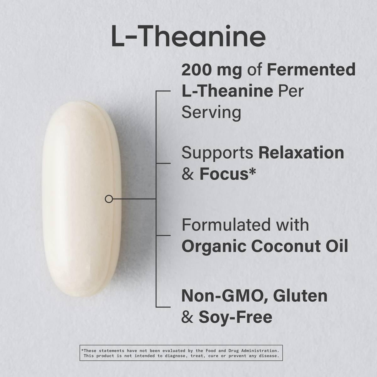Sports Research Double Strength L-Theanine Supplement - Suntheanine Softgels for Focus, Relaxation & Alertness - Non-Drowsy Support Made with Coconut Oil, Non-GMO & Gluten Free - 200mg, 60 Count