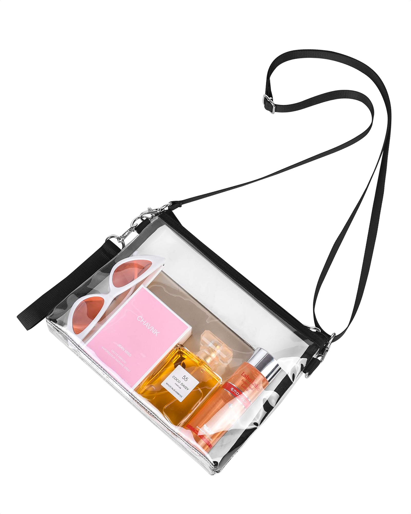 Bagenius Clear Purse Stadium Approved for Women, Transparent Clear Bag with Removable Straps, Coin Purse for Work Festival Sporting Events and Concert - Black