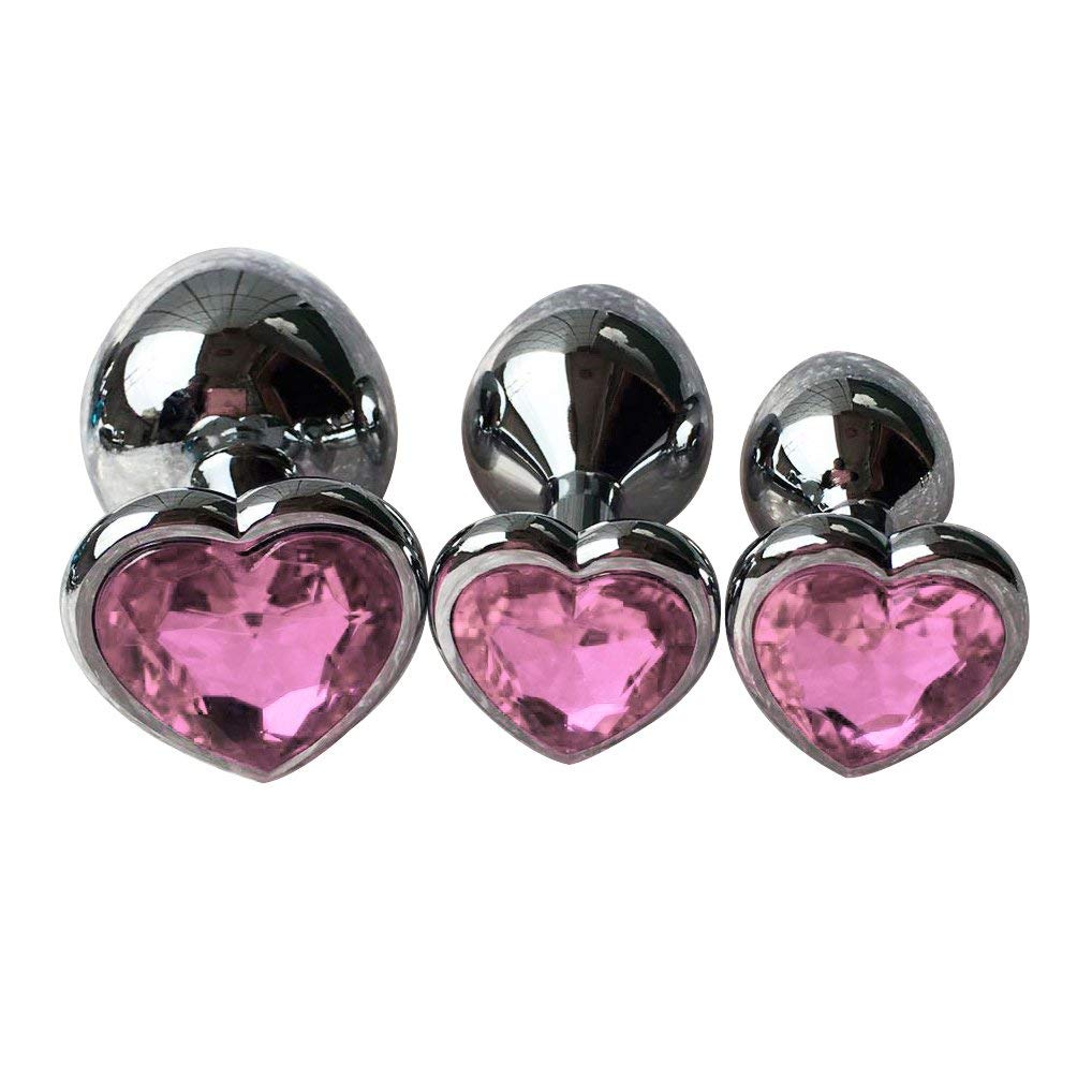 3Pcs Set Luxury Metal Butt Toys Heart Shaped Anal Trainer Jewel Butt Plug Kit S&M Adult Gay Anal Plugs Woman Men Sex Gifts Things for Beginners Couples Large/Medium/Small,Pink