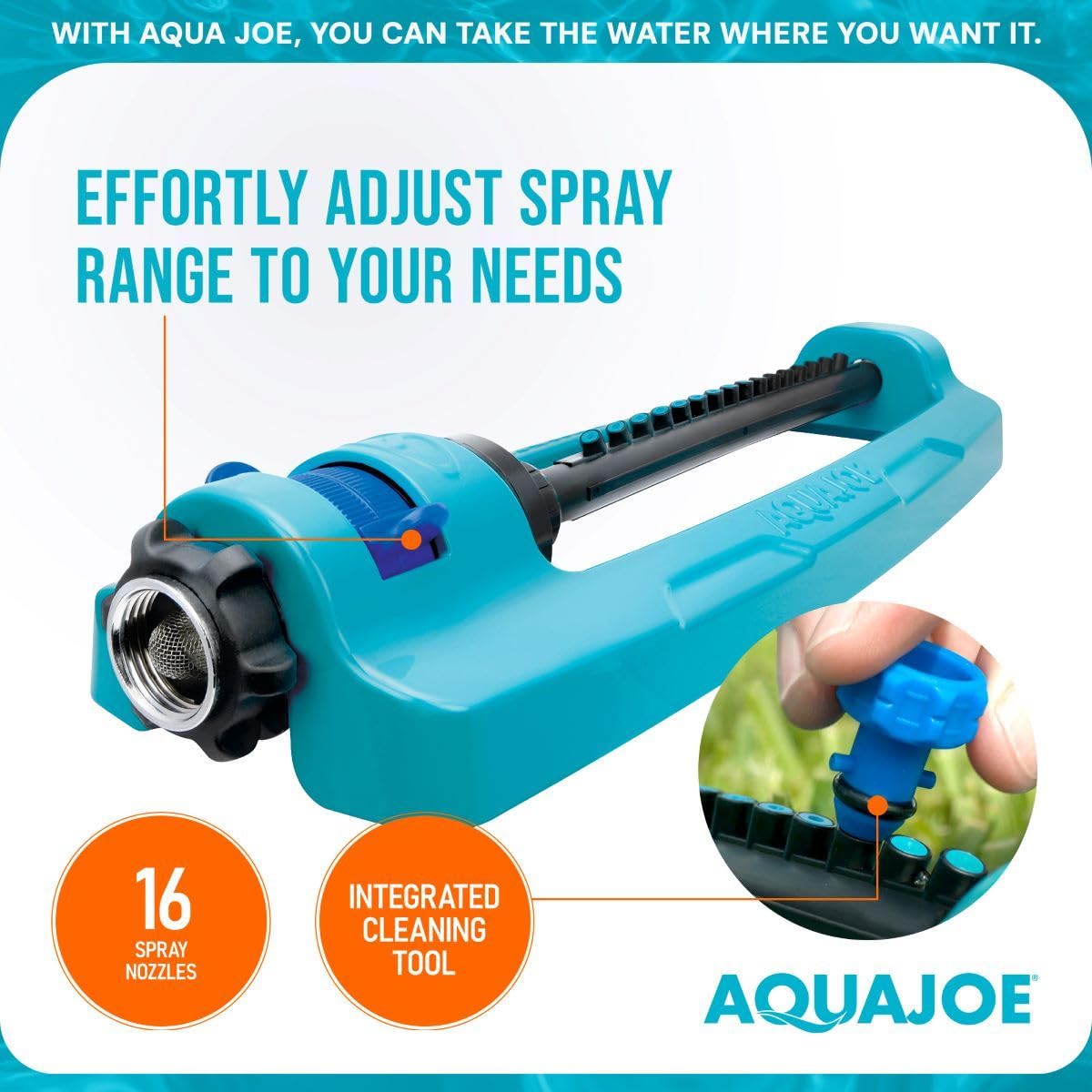 Aqua Joe SJI-OMS16 Indestructible Oscillating Sprinkler with Adjustable Spray and Metal Base, 3600 Sq. Ft. Coverage Max, 70-Foot Spray Distance Max, and 37.8-Foot Spray Width Max